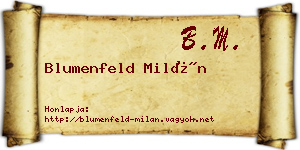 Blumenfeld Milán névjegykártya